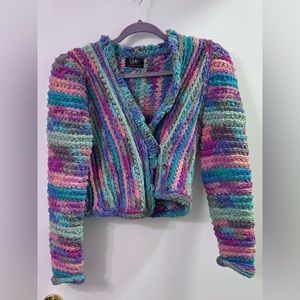 Vintage 1983 Estelle Knit Jacket with Shoulder Pads 80s Pastel